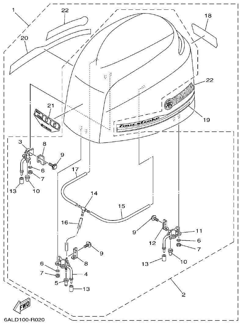 Yamaha F200CET, F225BET, FL200CET, FL225BET TOP COWLING parts diagram